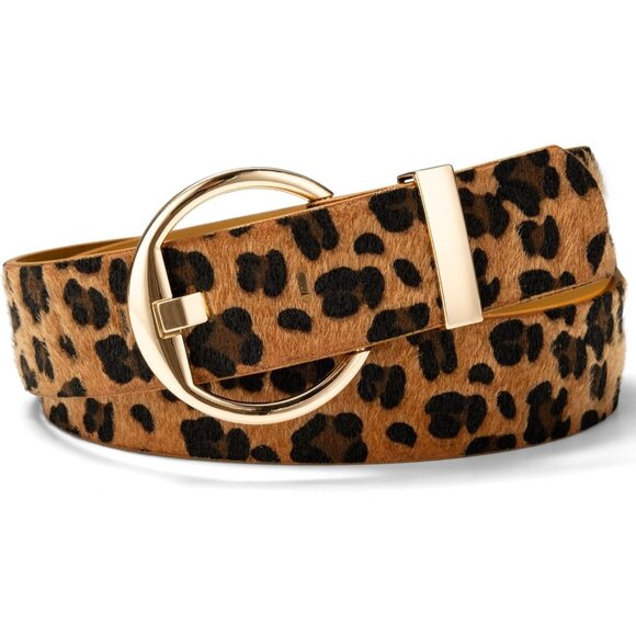 Women's Leopard Print Pu Leather Belts For Jeans Dresses With Alloy Buckle - Picture 1 of 6